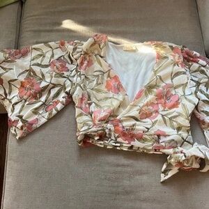 velvet floral crop tie top